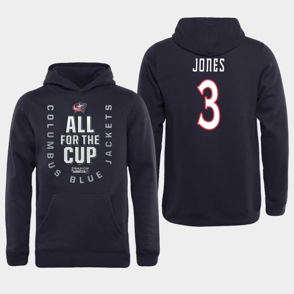 Men NHL Adidas Columbus Blue Jackets #3 Jones black All for the Cup Hoodie